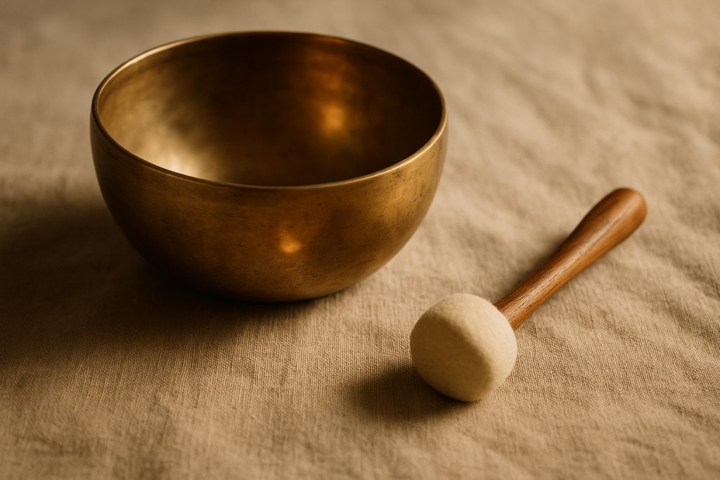 Klangschale mit Schlegel – Klangbehandlung als Geschenkgutschein für tiefe Entspannung verschenken